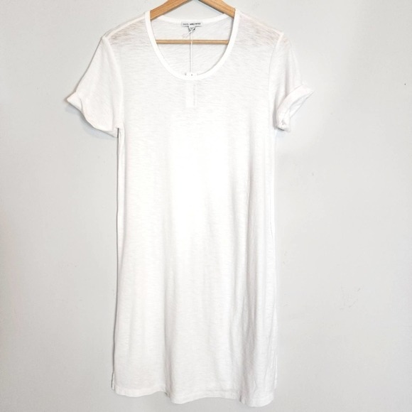 NWT James Perse White Rolled Sleeve Cotton Blend White T-Shirt Dress Size 2 or M - Picture 3 of 9